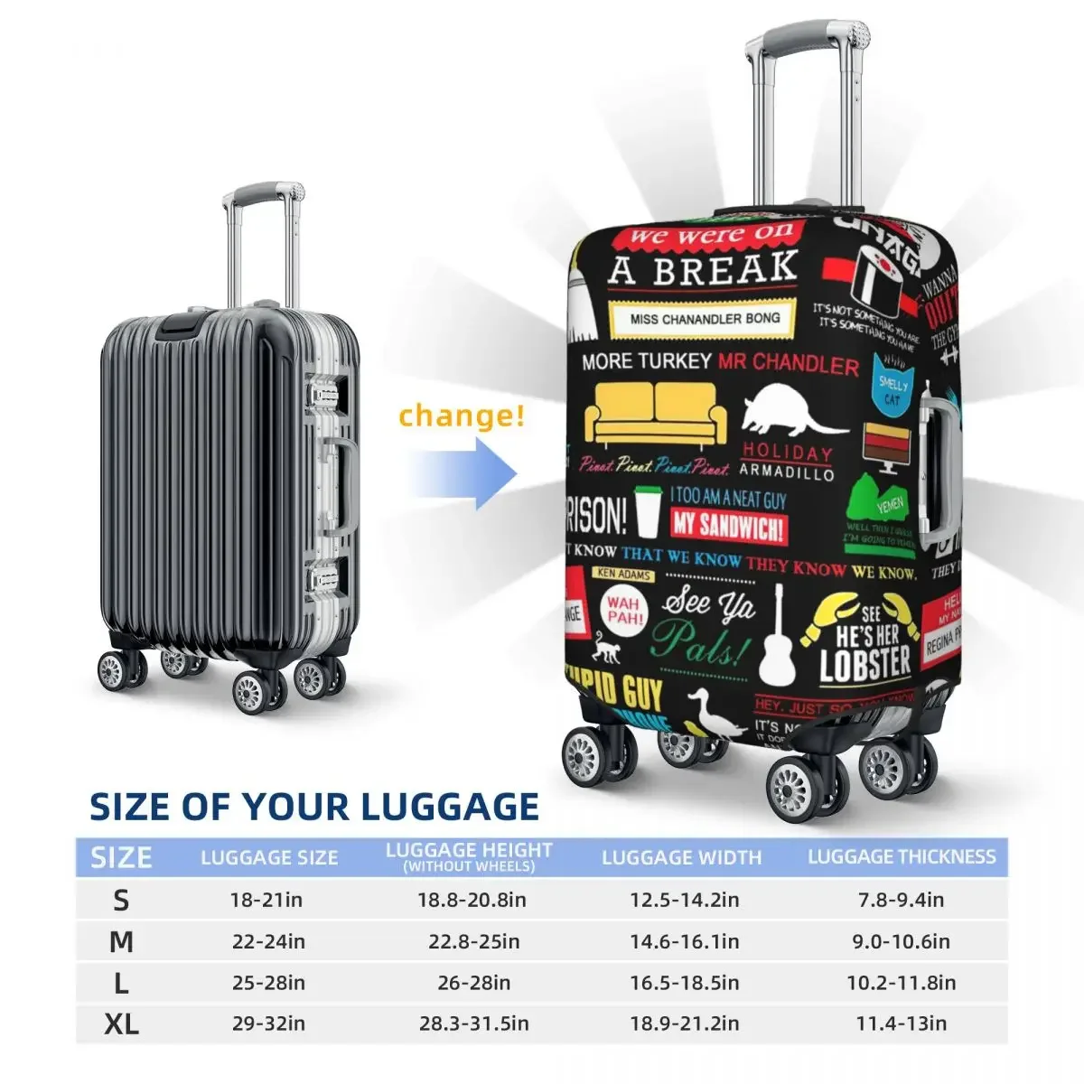 Friends Tv Show Print Luggage Protective Dust Covers Elastic Waterproof 18-32inch Suitcase Cover Travel Accessories