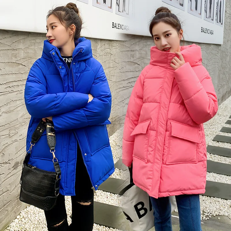 

Women Jacket 2023 Winter Parka New Cotton Clothes Women Mid-Length Down Jacket Korean Loose Warm Thick Women Hooded Parkas Coat