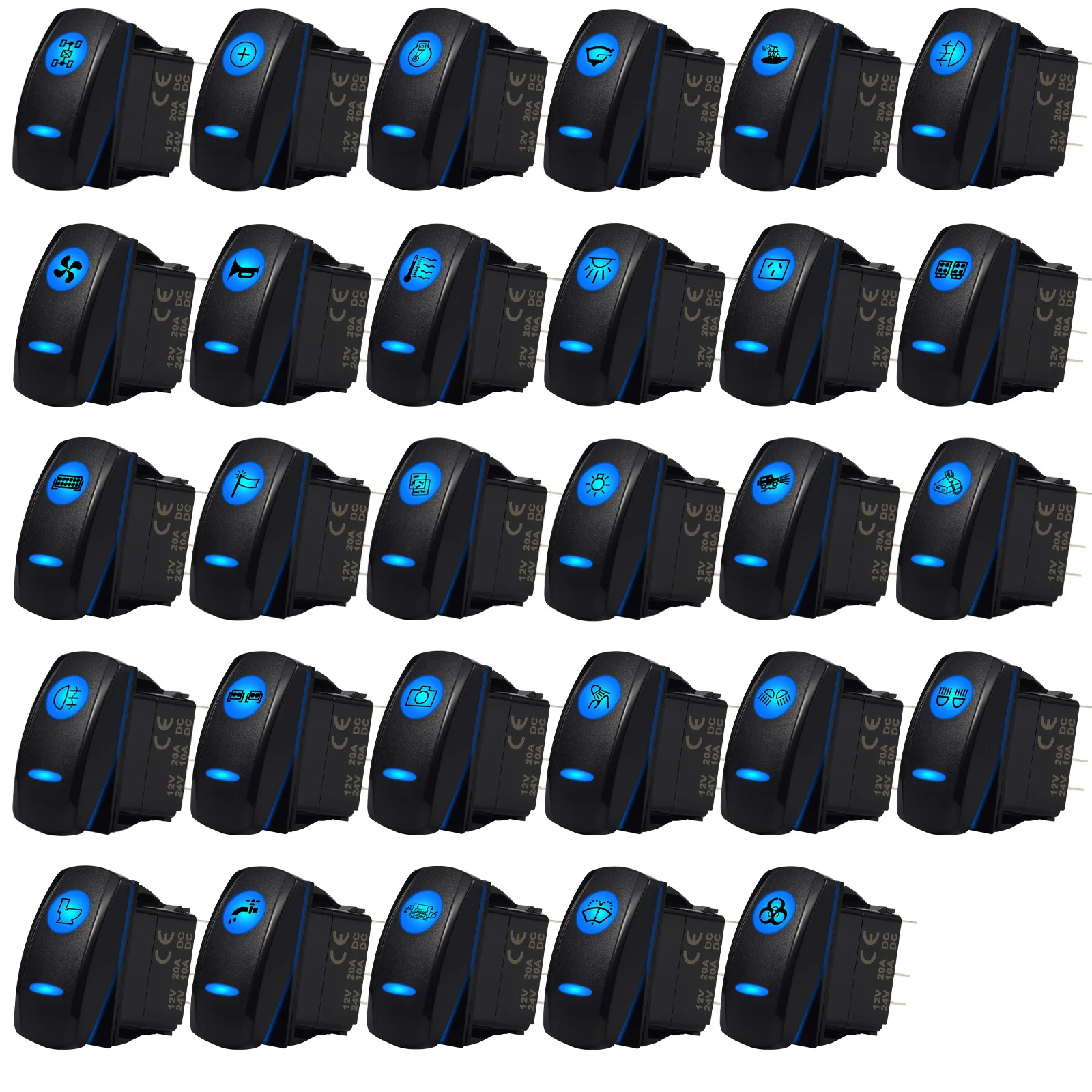 Heavy Duty Rocker Switch 12V 20A – Blue LED Waterproof SPST ON/OFF for Marine Boat Off-Road Boat ATV UTV Trailer