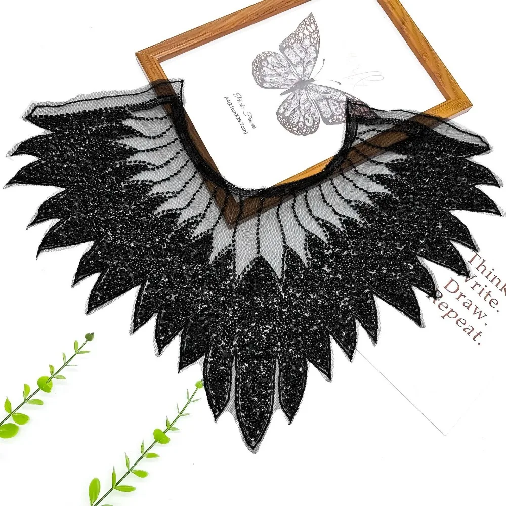 Embroidery Lace Frontal Rhinestone Applique Heavy Duty Removable Sequins Beaded Cloth Patch DIY Decoration Luxury Fabric Sticker