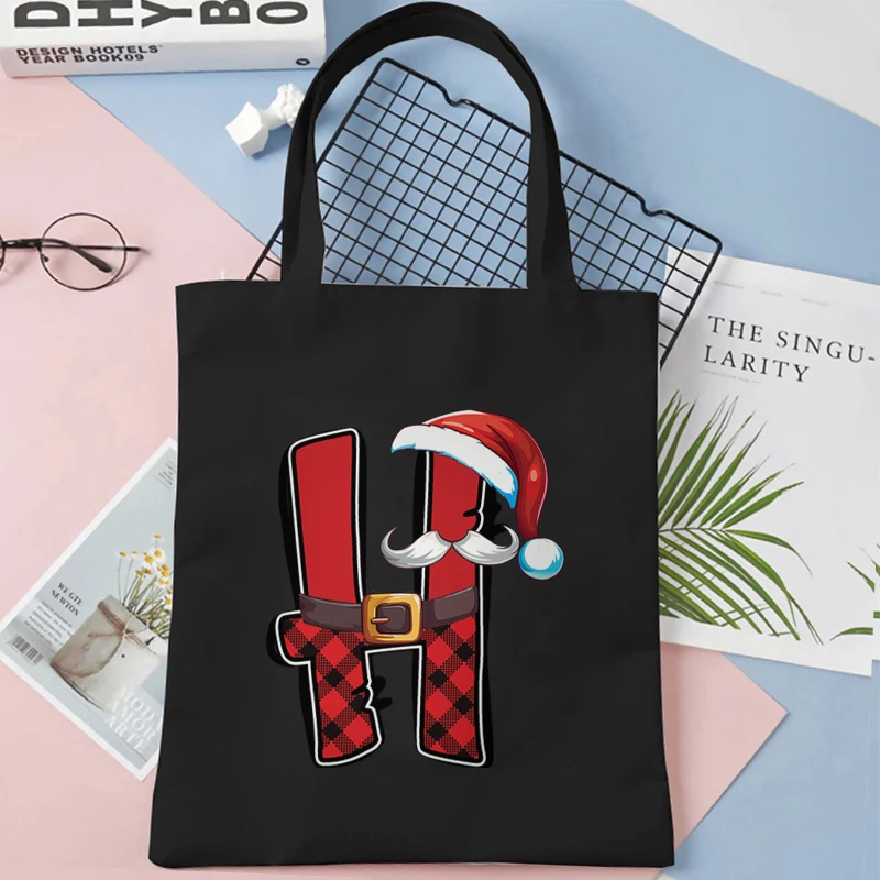 حقائب النساء عيد الميلاد موضوع حقيبة قماش قنب مضحك A-Z 26 الأبجدية حفلة عيد الميلاد حقيبة يد للمراهقين موضة حمل حقيبة للسيدات