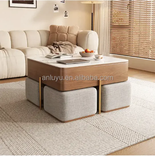 Nordic Dual-Use Square Coffee Table Stool Modern Simple Rock Plate Design Handmade Farmhouse Marble for Small Household