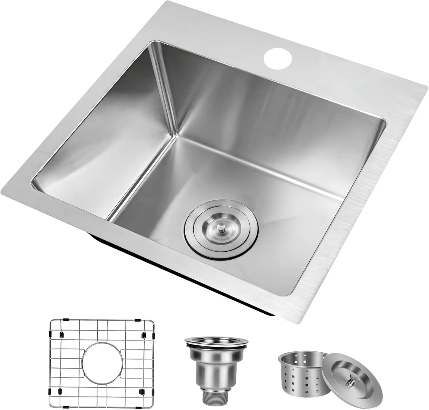 

20 Gauge Stainless Steel Single Bowl Kitchen Sink with Accessories, 15-Inch Silver Workstation