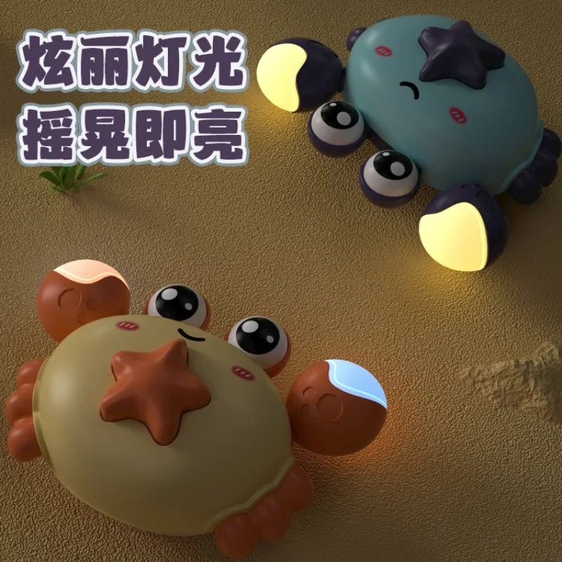 Children Press-to-Walk Crab Toys Fun Little Crab Toy Educational Sliding Animal Crab with Lights Small Car Toy Kids Xmas Gifts