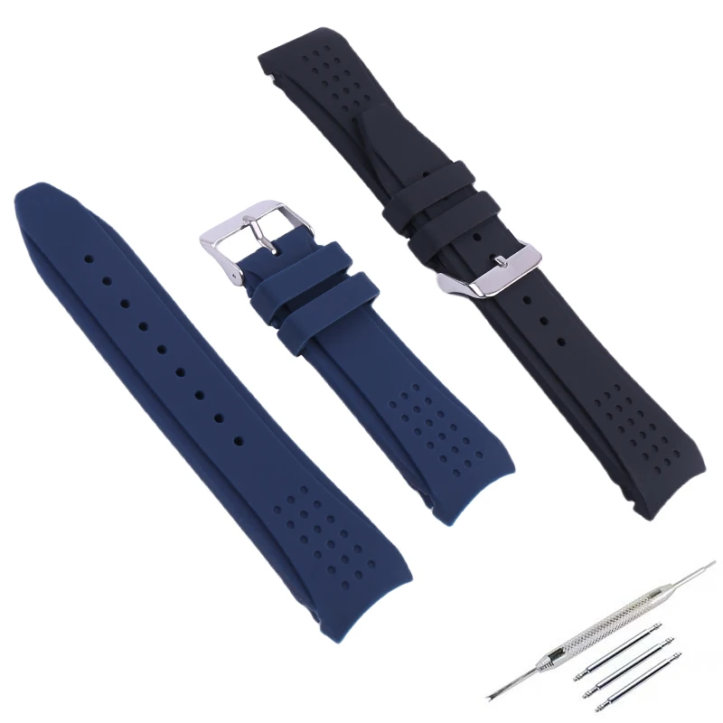 Men's rubber watch strap accessories 24mm women's advanced black Silicone sports waterproof Wristband bracelet belt buckle