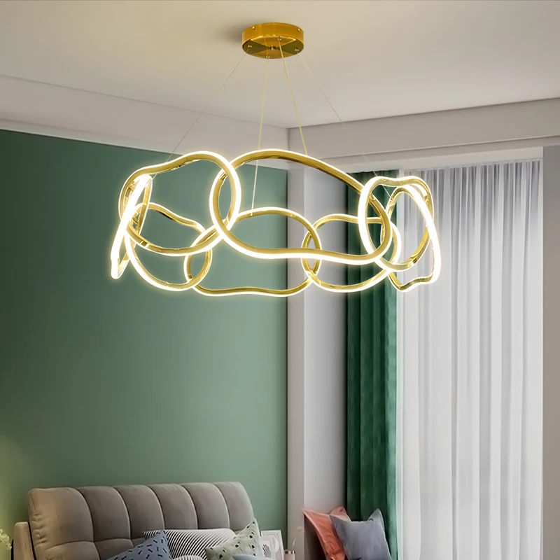 

Creative Light Luxury Gold Stainless Steel Restaurant LED Pendant Light, Suitable for Living Room and Bedroom Personalized Round