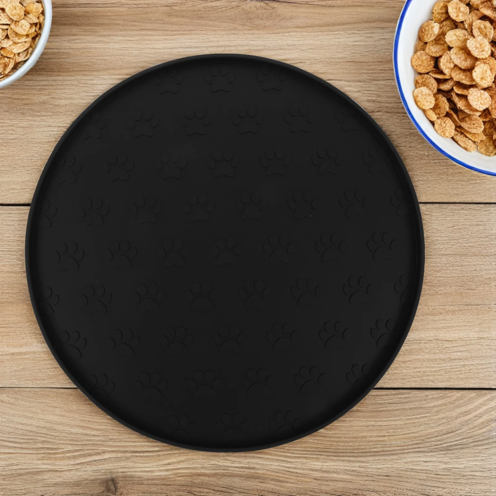 Tapete de alimentação de silicone para cães, redondo com borda elevada, evita derramamentos, bandeja de comida para animais de estimação para gatos, raças médias e grandes, superfície de enxágue rápido