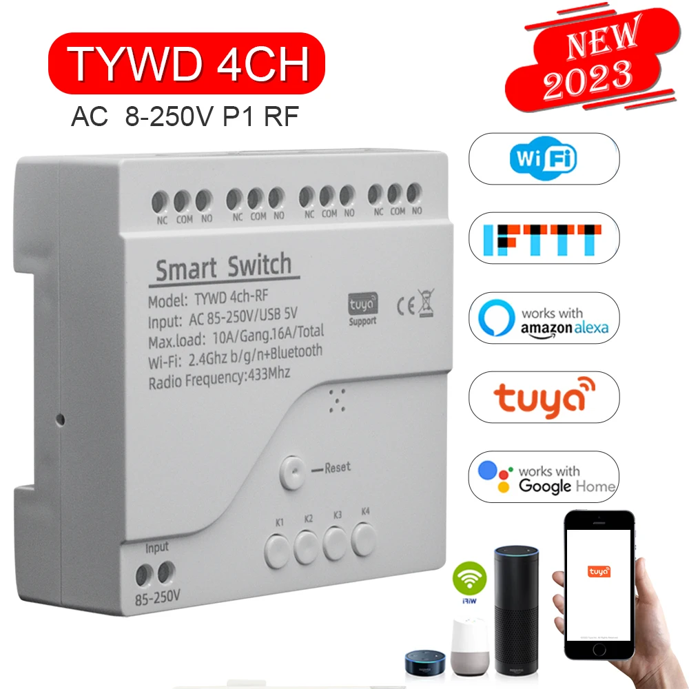 Wifi Wireless Switch Smart Module 4CH DC5V 12V 32V 24V 110V 220V Inching Self-lock RF433 NO NC COM 10A Relay Tuya APP Control