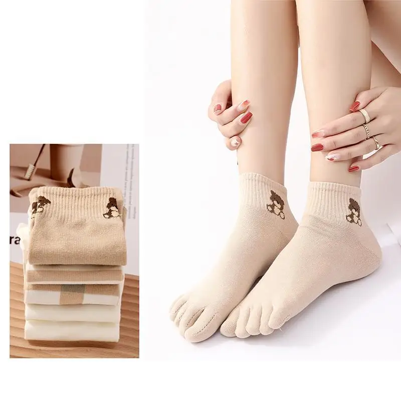 Five-finger Socks Cotton Women's Boat Socks Spring And Autumn Breathable Strip Ankle Strap