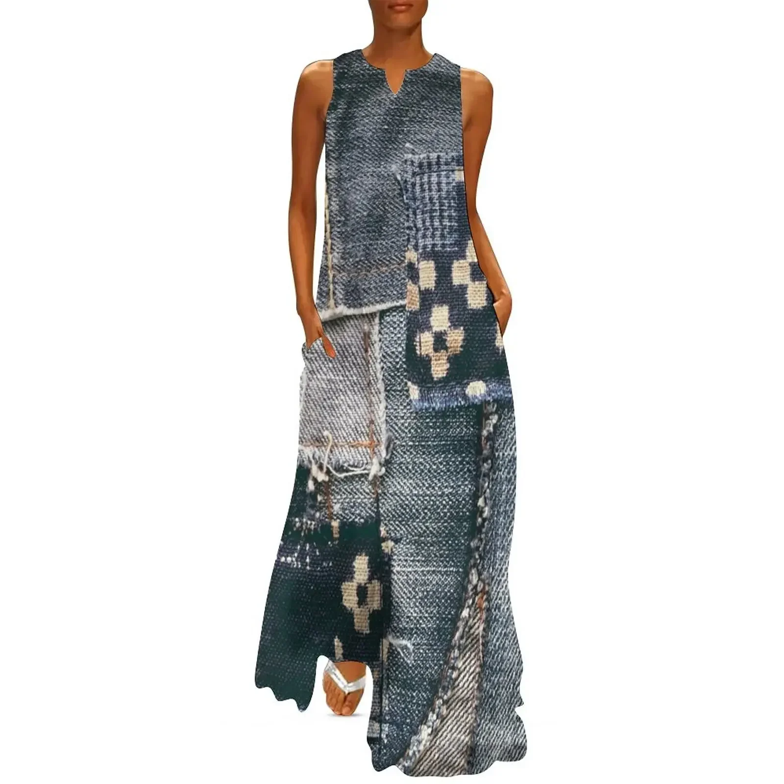 

denim patchwork Long Dress elegant women's dresses for wedding Women's summer skirt luxury dress Womens dresses Dress