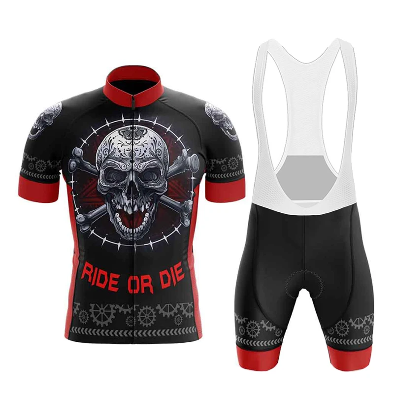 Skull Pattern Cycling Jersey Set Summer Short Sleeve Cycling Clothing MTB Bike Uniform Maillot Ropa Ciclismo Mens Bicycle Wear