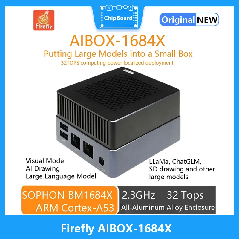 Firefly AIBOX-1684X AI Box SOPHON BM1684X Processor Frequency 2.3 GHz 32 TOPS Large Language Models 16G DDR 64G EMMC Ethernet