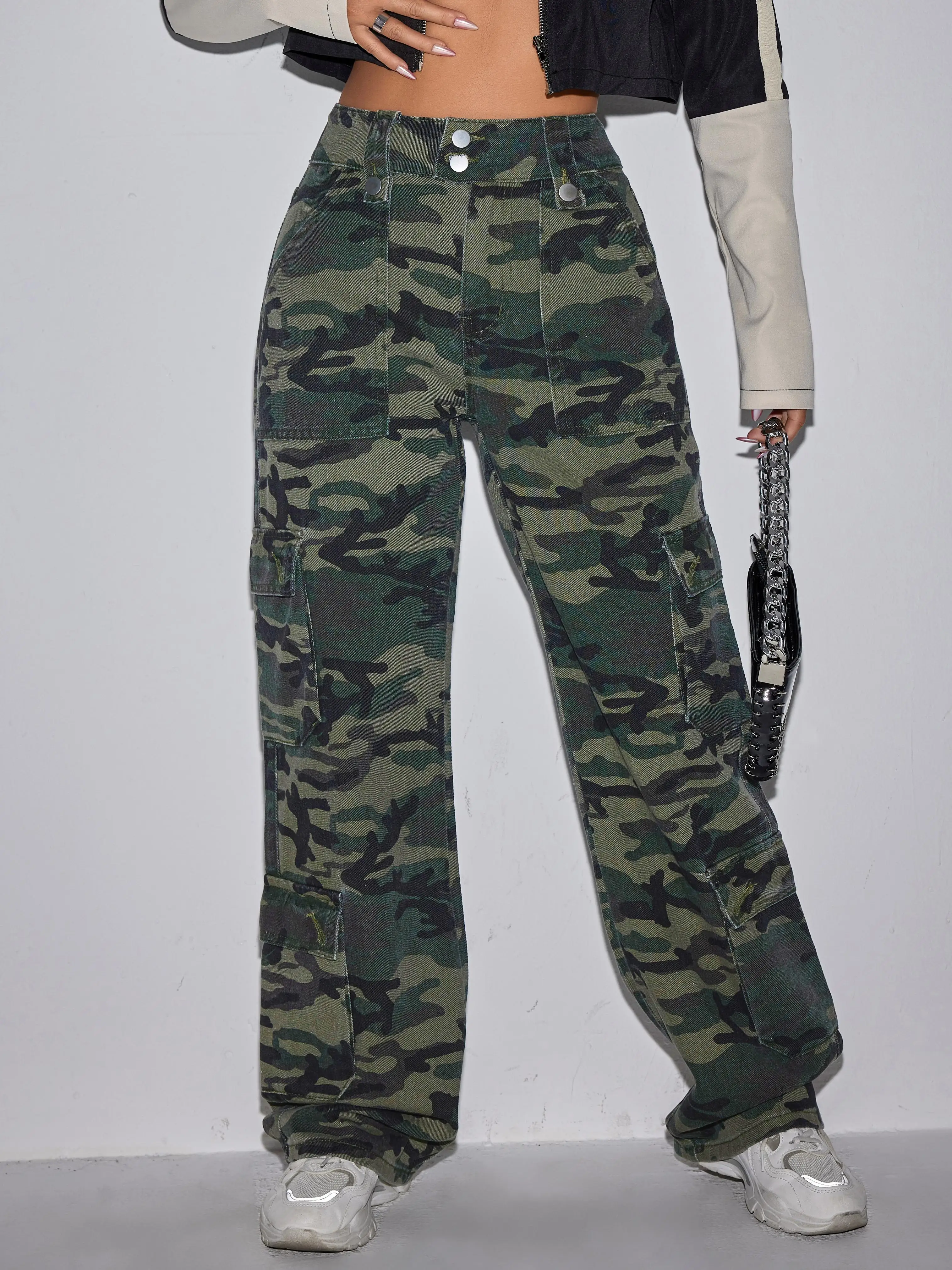 

Camouflage Jeans Women American Retro Camouflage Denim Pants Y2K Hip Hop Streetwear Loose Straight Wide Leg Trousers Harajuku