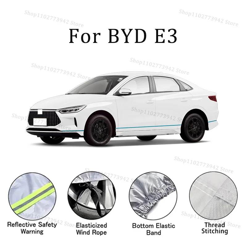 

Для BYD E3 автомобильный чехол автомобильный водонепроницаемый всепогодный автомобильный полностью внешний чехол-солнцезащитный уличный чехол с защитой от царапин
