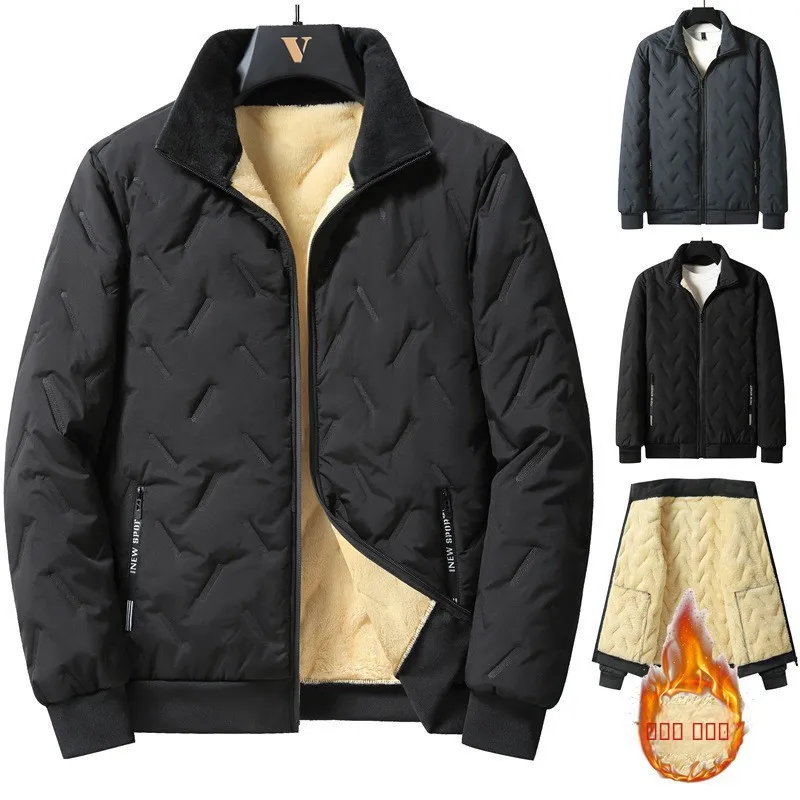 

Мужская зимняя утепленная куртка на флисовой подкладке из овечьего бархата с воротником-стойкой, хлопковое пальто, теплая верхняя одежда без стеганого утеплителя, на молнии