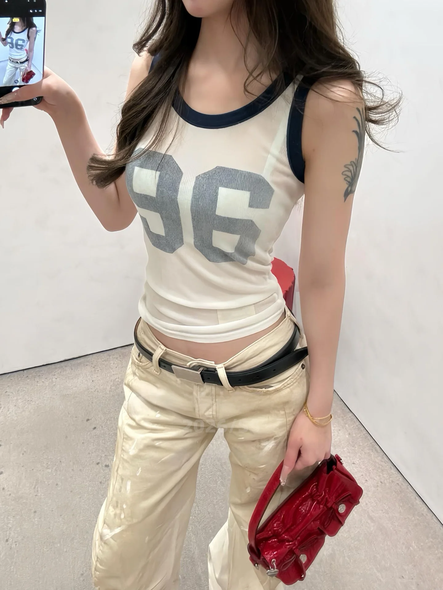 

Women's Slim Fit Tank Top Half Transparent Printed Inner Wear Summer 2026 round Neck Digital Pattern Chinese Production