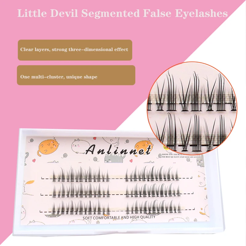 Anlinnet Natural Thick Little Devil False Eyelash Segmented Makeup Soft Eyelash Transplantation Personal False lashes