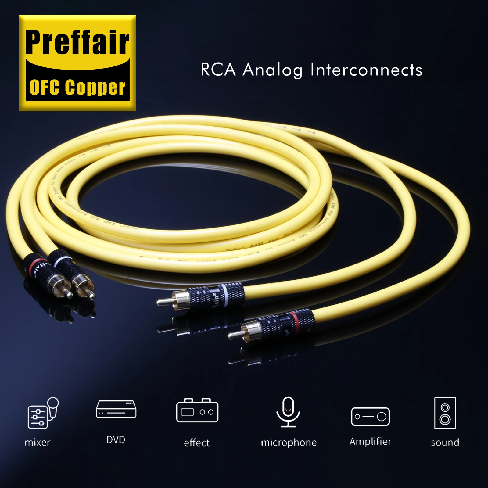 Preffair RCA to RCA Audio Cable Yellow Interconnects RCA Cable For CD Playe HIFI Amplifier Vinshle