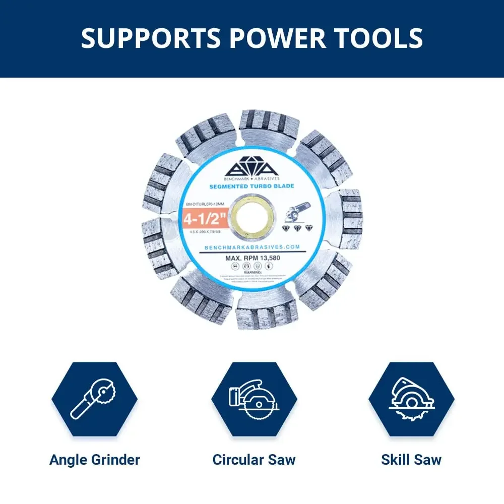 Abrasives 4-1/2" Segmented Turbo Diamond Blade with Steel Core, Saw Blades for Angle Grinder, Cutting Brick Ceramic Tile Granite