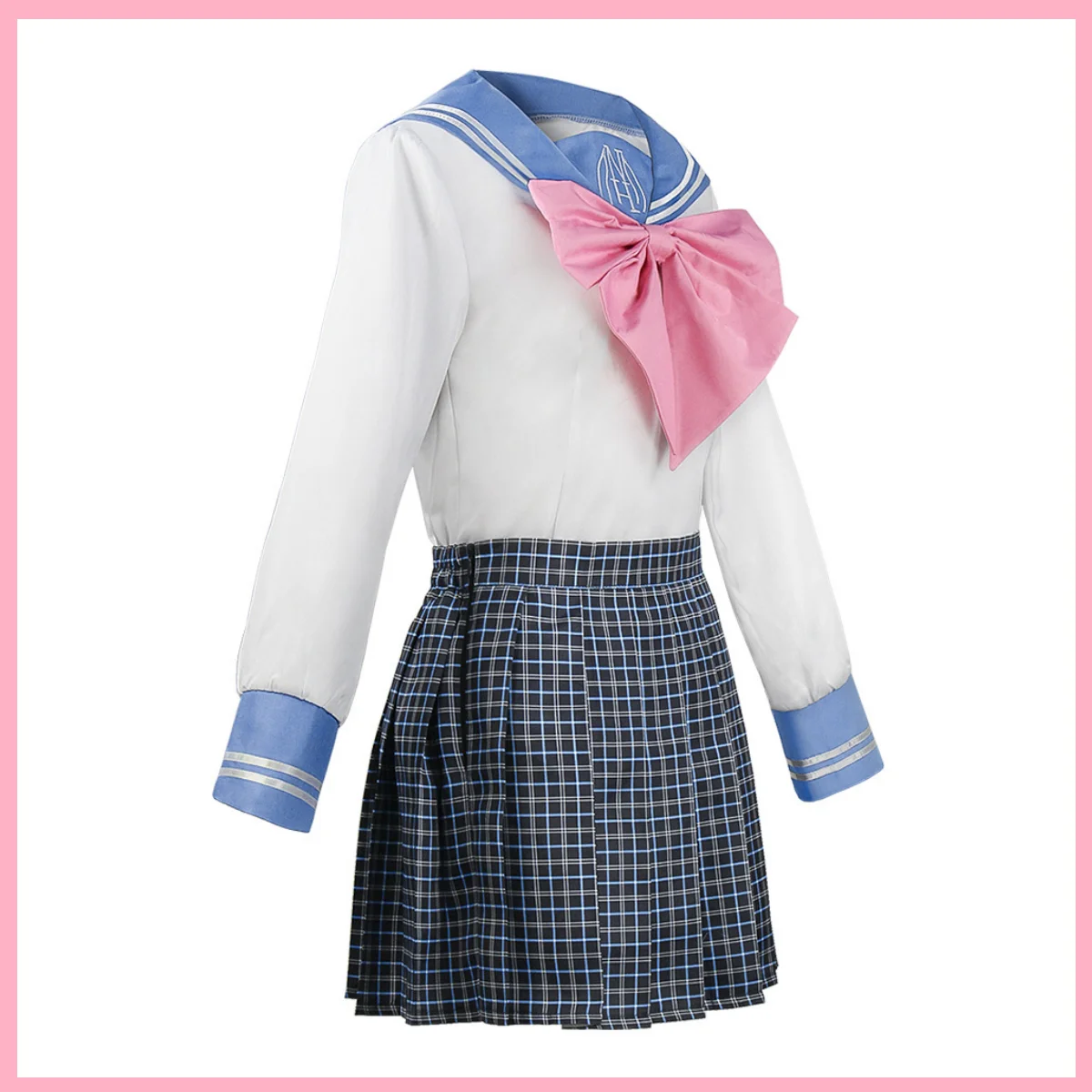 Game Maizono Sayaka Cosplay Costume Japanese JK School Uniform Pink Gingham Sailor Set Wig Adult Woman Sexy Carnival Suit view 3