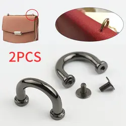 2Pcs Metal Buckles Fashion D-ring Bag Arch Bridge With Screw Connector Hanger For Belt Strap DIY Leather Craft Bag Strap Hanger