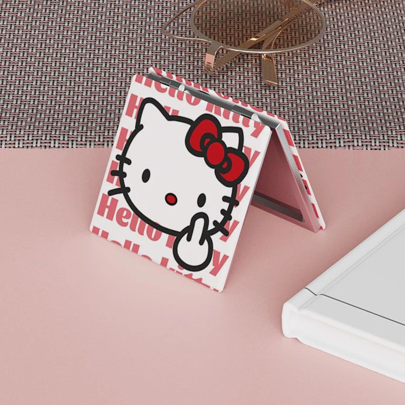 Hello Kitty Mirror Portable Small Mirror Hello Kitty Sanrio Portable Folding Mirrors Double-Sided Pattern Makeup Gift For Girl