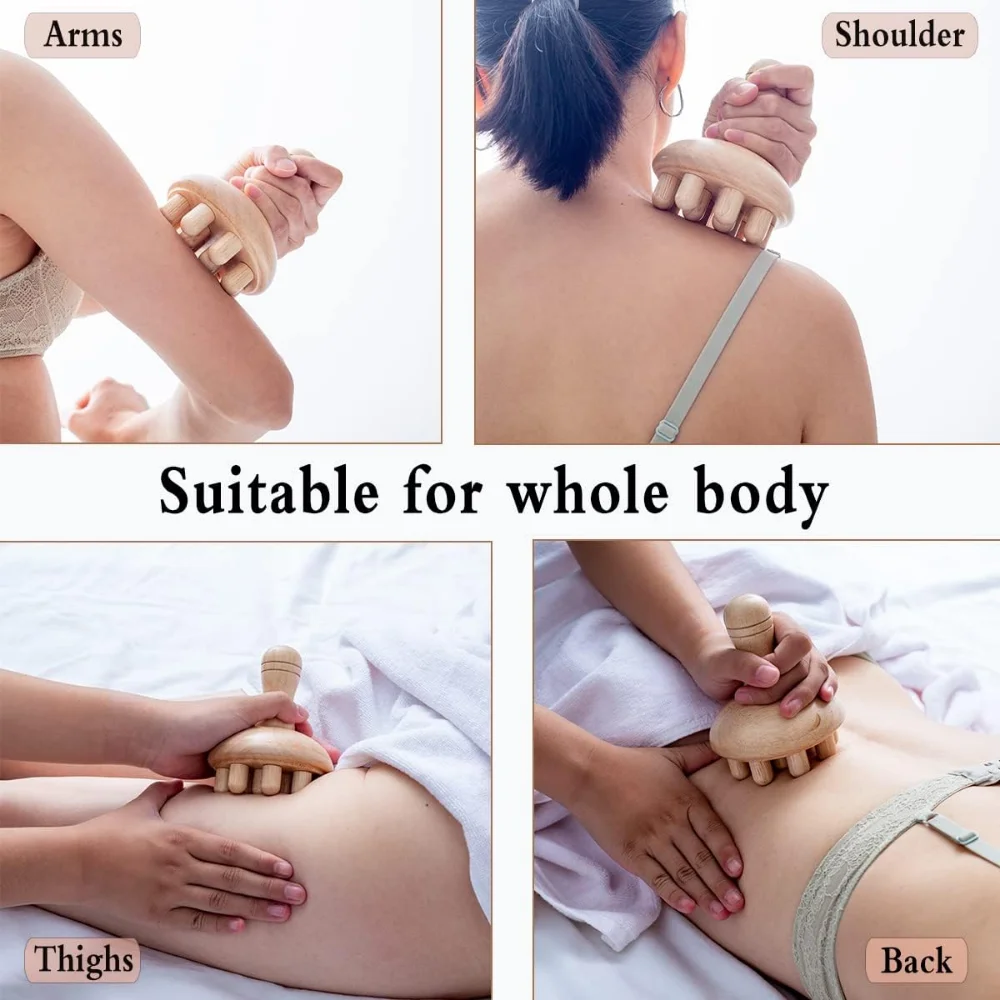 Wood Therapy Massage Tools, Wooden Mushroom Massager, Anti Cellulite Lymphatic Drainage Massage Cup Tools for Full Body Shaping