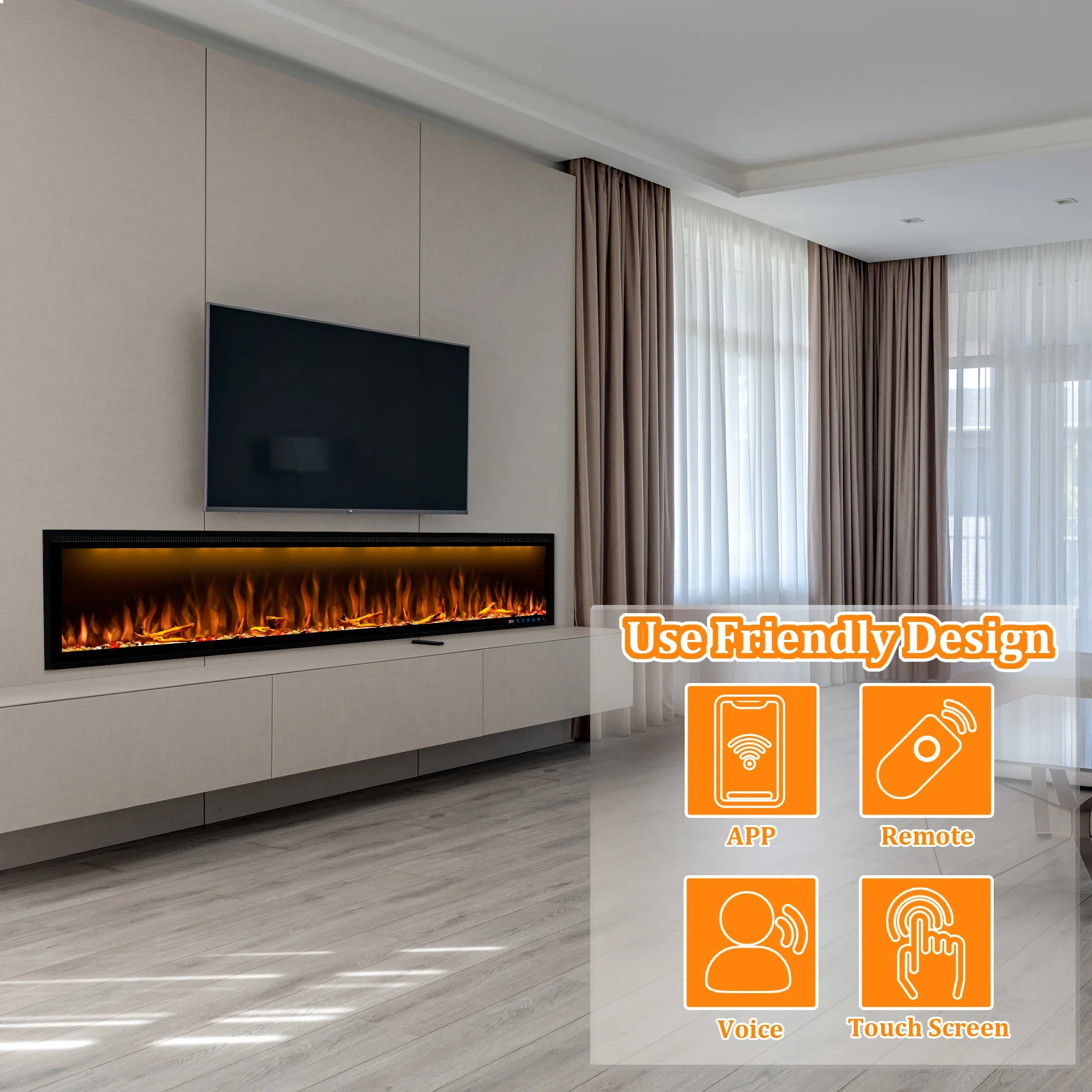 Luxstar 60 Inches Smart Electrical Fireplaces with App Wifi Control Quality Electrical Fireplace Manufacturer Sale