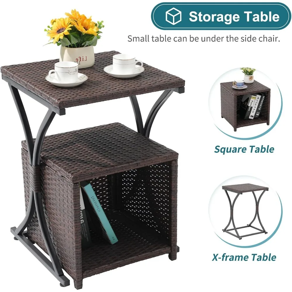 6 Piece Patio Wicker Furniture Set, Balcony All Weather Rattan Chair, with Space Saving Ottoman, Resin Nesting Coffee Table,