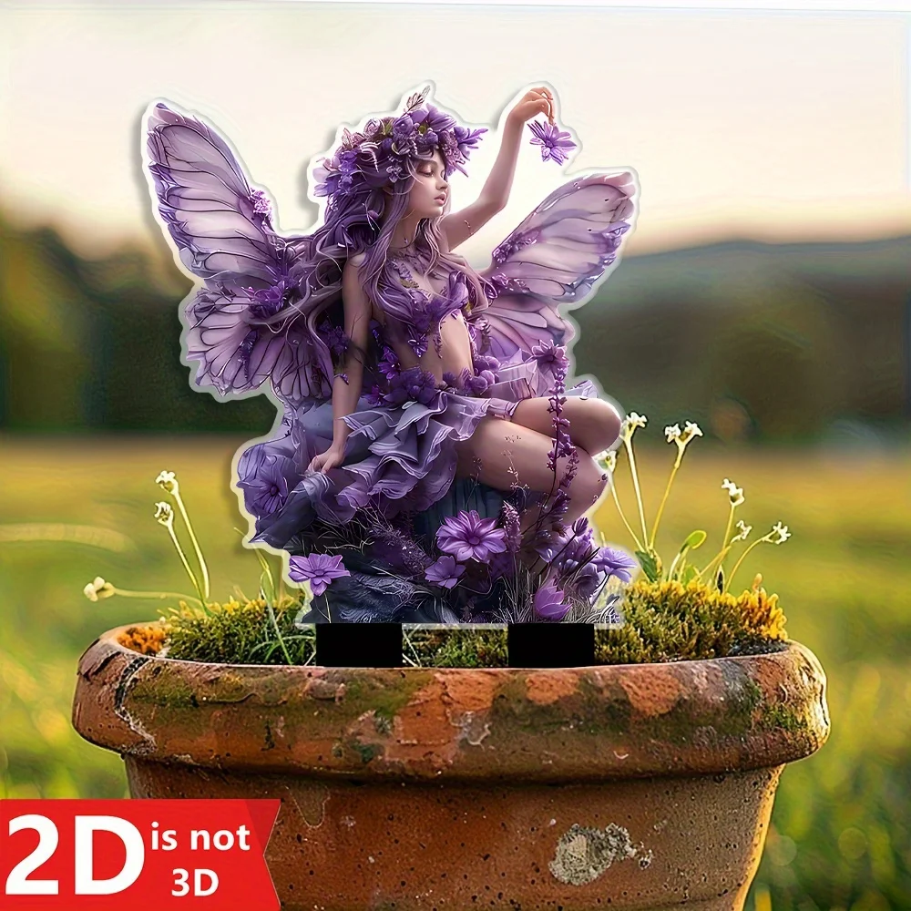 

Enchanting Purple Fairy Garden Stakes. Bohemian acrylic art for pots & courtyard decor.