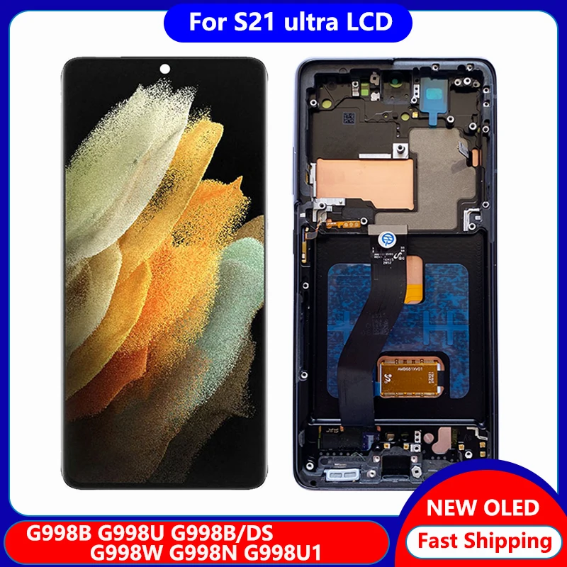 

NEW OLED S21U LCD For Samsung S21 ultra G998F/DS G998B G998U Touch Screen With Frame Digitizer Assembly Screen Parts