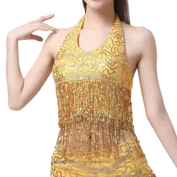 Women's Belly Dance Sexy Costume Belly Dance Shirt Inch Shirt Sequins Tassel Dance Shirt