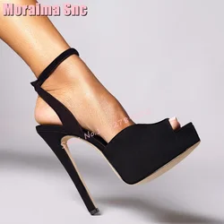 Fashion Platform Peep Toe Sandalen Stiletto Hoge Hak Enkelgesp Band Suède Leren Damesschoenen Zomer Sandalen Banket 2024