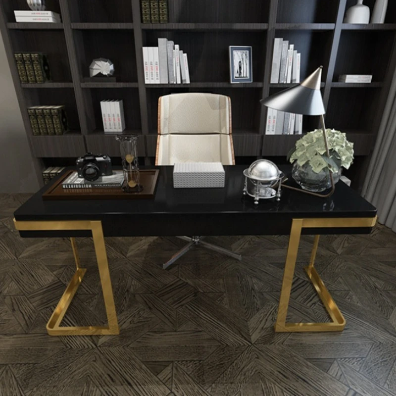Postmodern Light Luxury Office Desks Lacquered Stainless Steel Titanium-plated Office Desks Consultation Furniture Bureau JT40O
