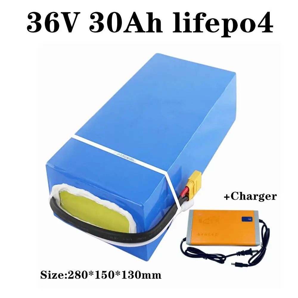 36v 30ah lifepo4 battery with BMS for 36v 1500w machinery electric bicycle bike scooter go cart + 5A charger