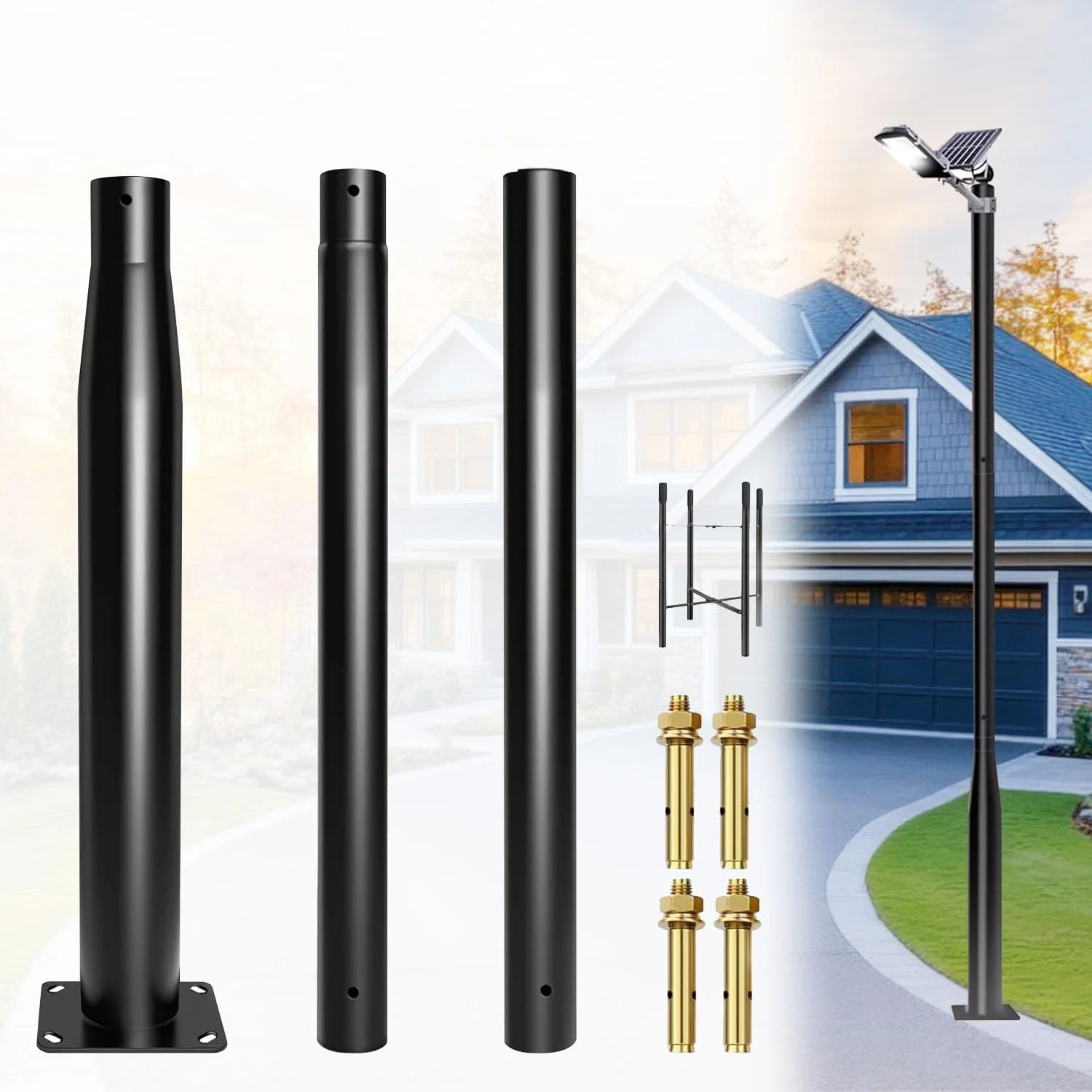  Universal Light Pole Set for Outdoor Use Durable  Lamp Post for Garden, Yard & Street Lamps 