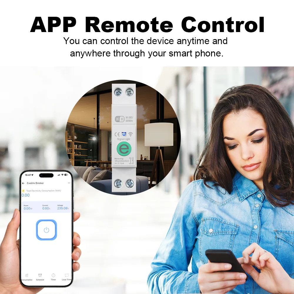 Ewelink WIFI Circuit Breaker 63A 1P+N DIN Rail Energy Meter Kwh Metering Monitoring Timer Smart Home wireless Remote Control