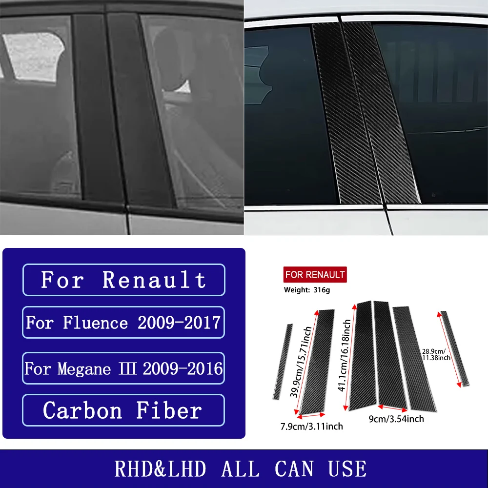 For Renault Fluence Megane 3 RS 2009-2017 Carbon Fiber Door Window B-pillar panel Car Accessories Exterior Decorative Stickers