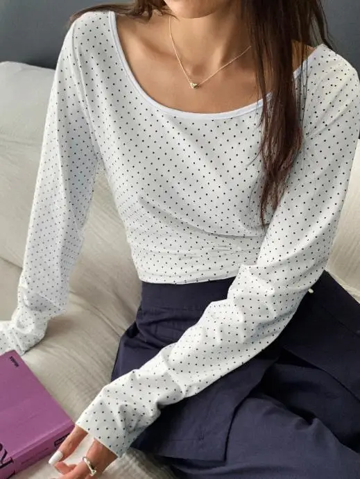 

2025 Autumn/winter Y2K Hot Girl Storm Point Slim Fit Long Sleeved T-Shirt Women's Clothing