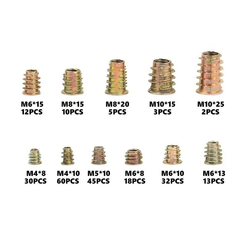 70/230pcs Threaded Inserts Nuts, Threaded Wood Inserts Nuts Assortment Tool Kit, 11 Sizes Metric M4/M5/M6/M8/M10 Hex Socket