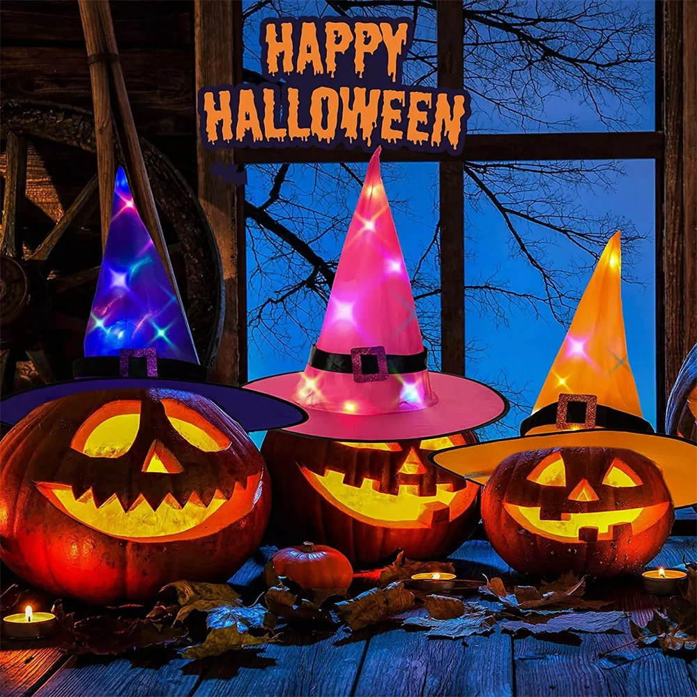 LED Lights Witch Hat Halloween Elf Ears For Kids Party Decor Outdoor Tree Hanging Ornament Halloween Decoration 1PC