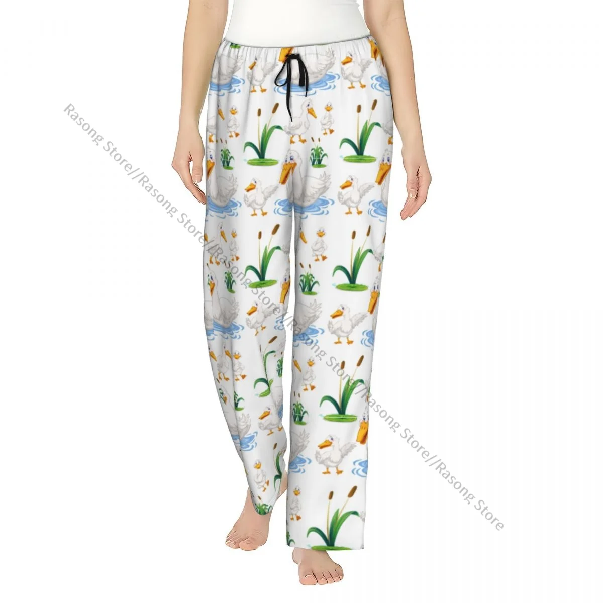 Cute Duck In The Pond Flannel Pajama Pants for Women Soft Warm Sleep Pants with Elastic Waistband