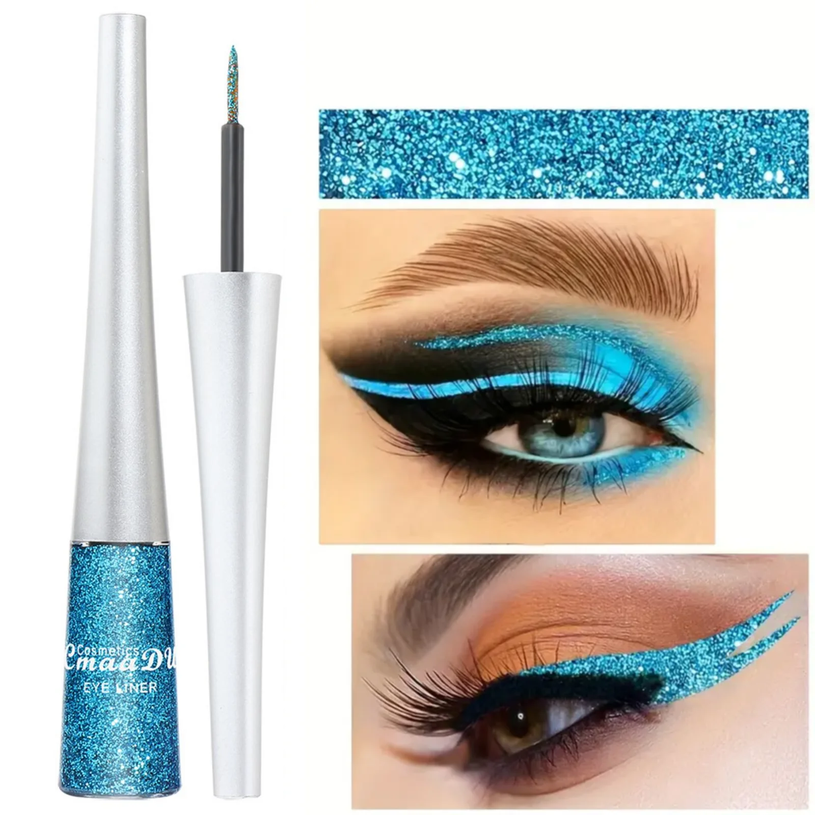 1PC キラキラリキッドアイシャドウ、アイライナー、真珠光沢のあるスパンコール、高彩度、簡単なメイク落とし、フェスティバルに最適