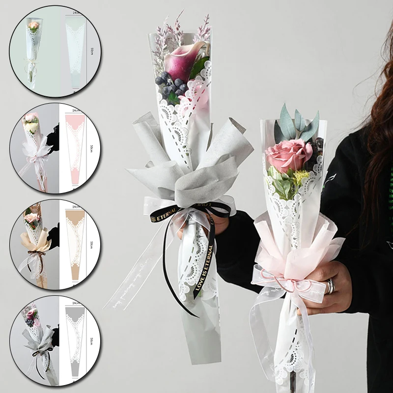 20pcs Rose Bouquet Wrapping Sleeve Plastic Bags Valentine's Day Christmas Wedding Party Flower Transparent Packaging Bag Gift De