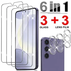 6 In 1 Tempered Glass For Samsung Galaxy S24 Ultra HD Anti-Scratch Screen Protector & Camera Lens Film S24 Plus Phone Front Film