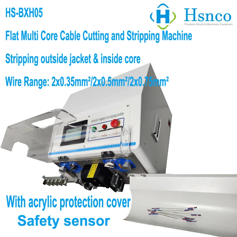 BXH05 Flat Multi Core Cable Cutting and Stripping Machine Stripping outside jacket & inside core with acrylic protection cover