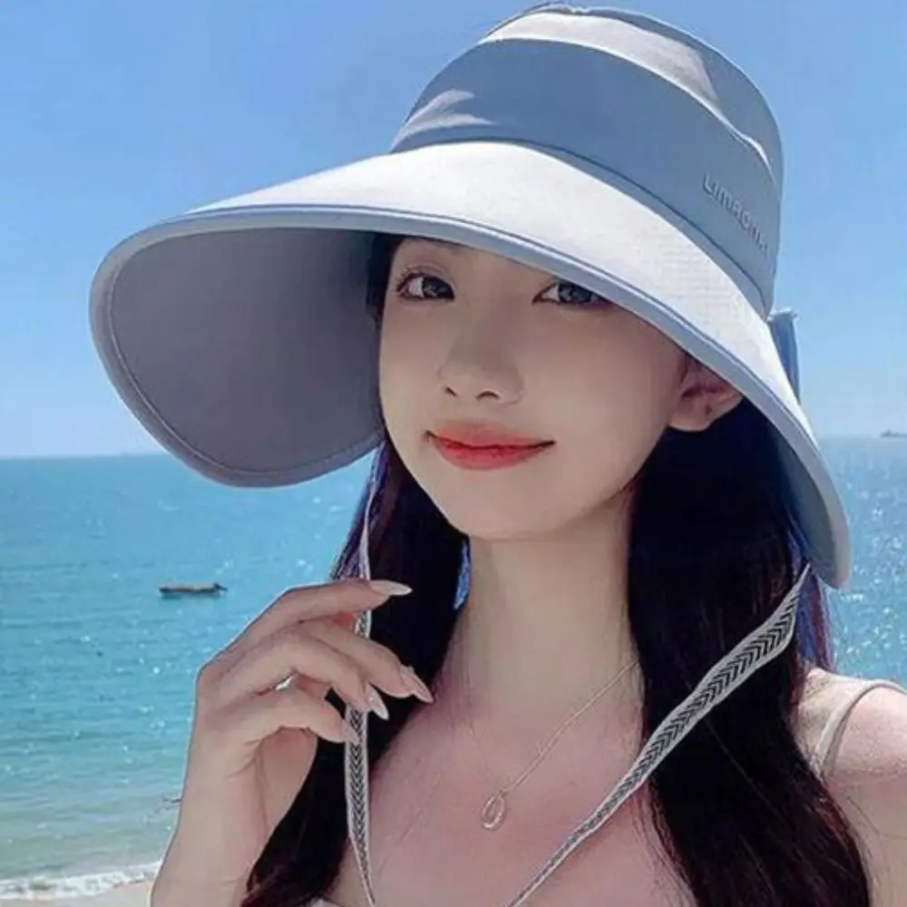 

Summer Korean Style Empty Top Sun Hat Anti-UV Sunshade Women Fishmen Hat Solid Color Full Face Cover Wide Brim Sun Hat Outdoor
