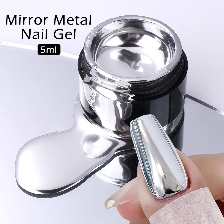 

5ml Metallic Painting Gel Nail Polish Mirror Silver Highlight Soak Off Lacquer DIY Charm Chrome Liquid Glossy Decoration Lacquer