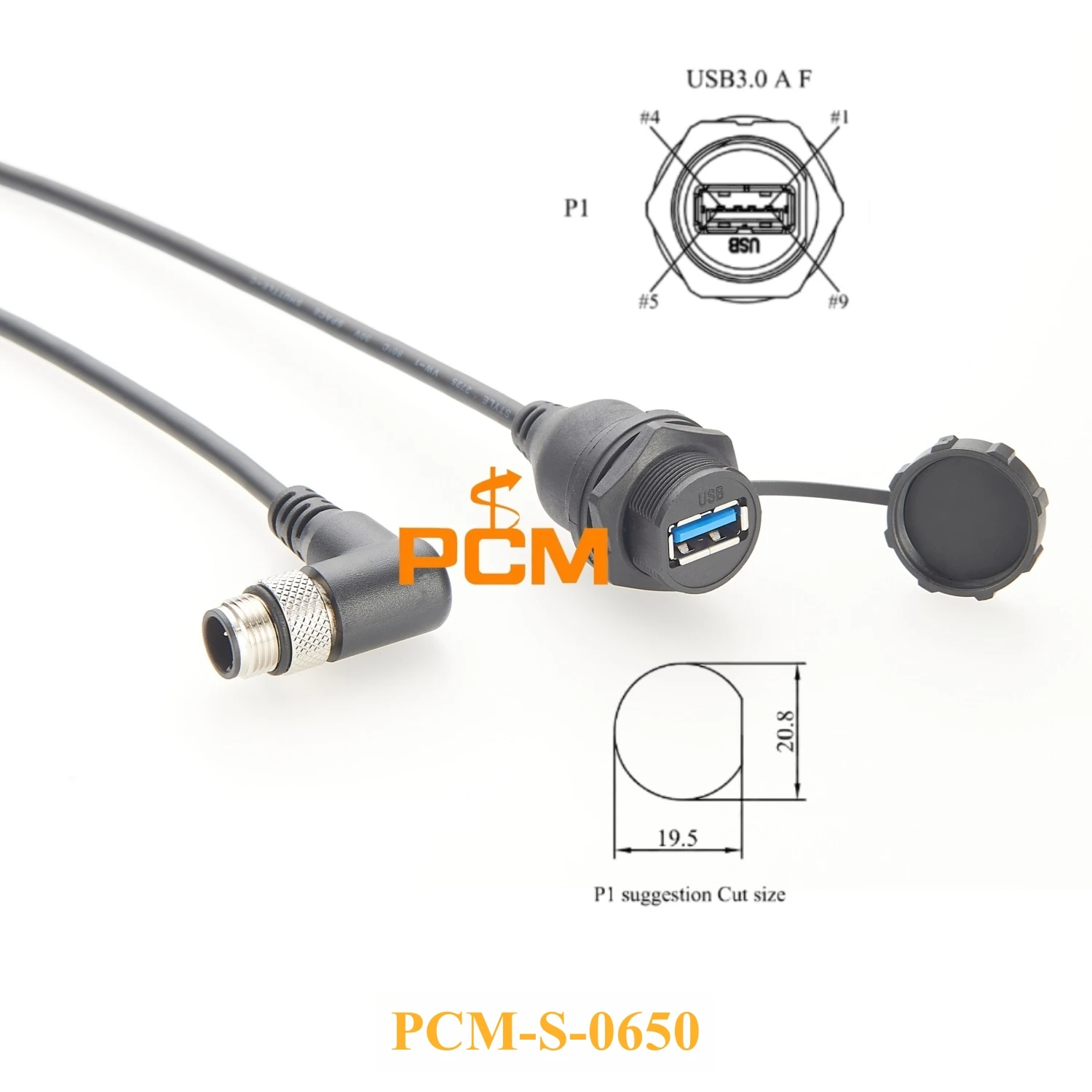 Waterproof USB 3.0 to M12 B code 5 pin connection cable with dust cover, compatible with EC9125, EC2099, for PDM360 NG module