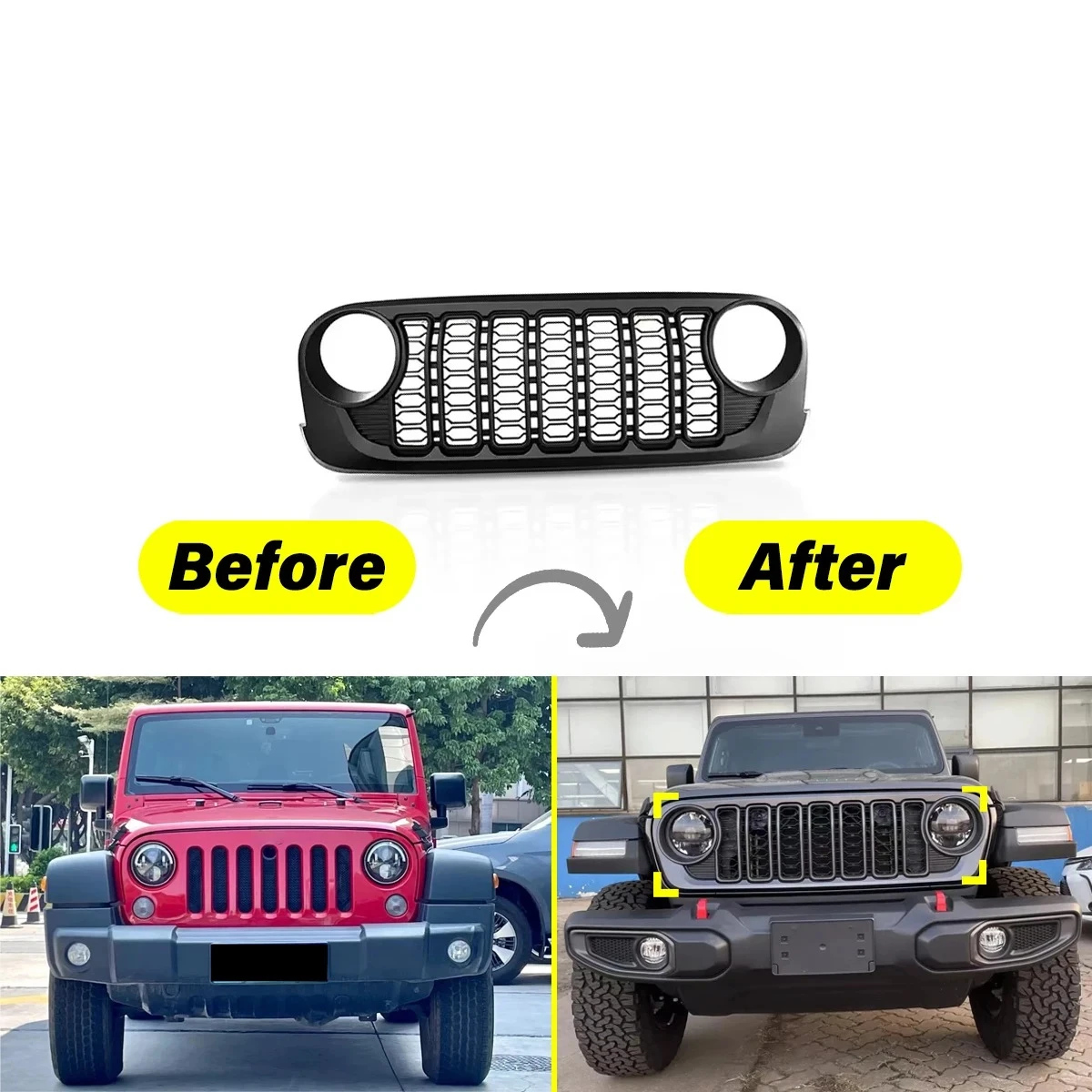 2024 نمط المصد الأمامي شبكة مصبغة ل جيب رانجلر JK JKU 2007 2008 2009 2010 2011 2012 2013 2014 2015 2016 2017 Lantsun J400
